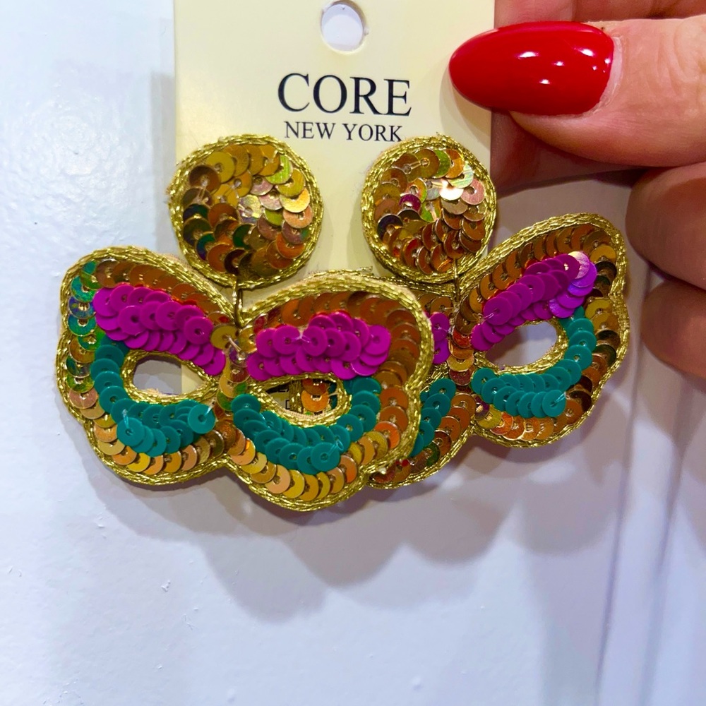 Sequin Mardi Gras mask earrings
